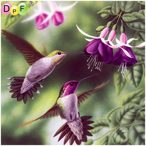 5D Diamond Painting Hummingbirds in the Purple Flowers Kit