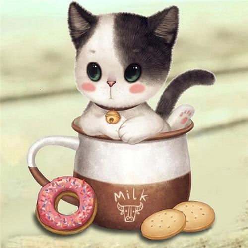 5D Diamond Painting Milk Cup Kitten Kit