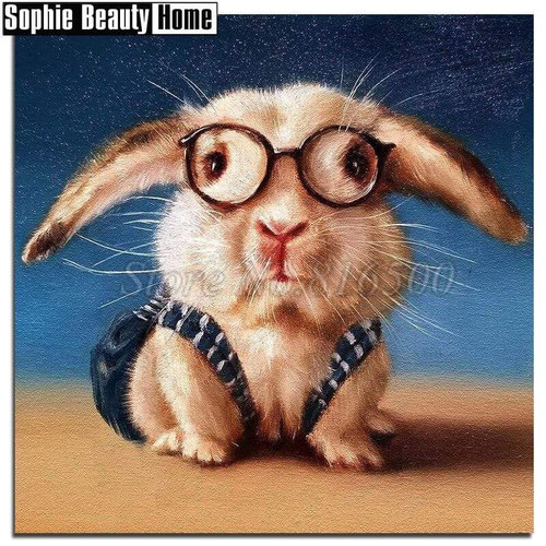 5D Diamond Painting Bunny in Glasses Kit