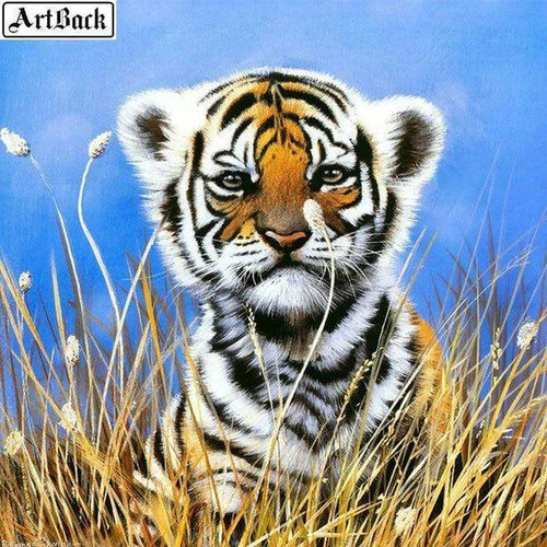 5D Diamond Painting Tiger Cub in the Tall Grass Kit