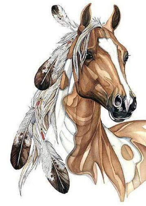 5D Diamond Painting Brown and White Feather Horse Kit