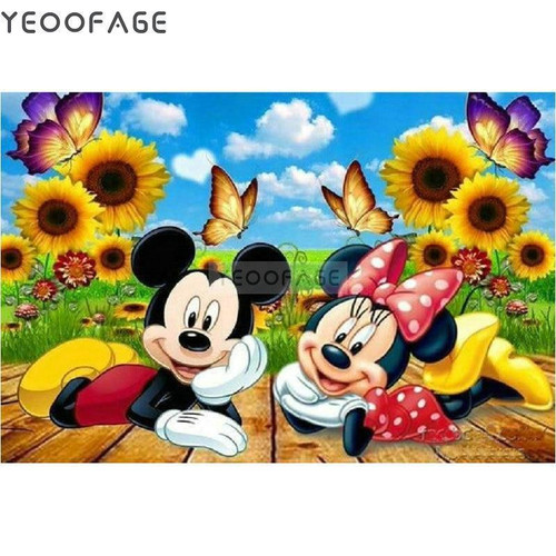 5D Diamond Painting Mickey & Minnie Sunflowers and Butterflies Kit