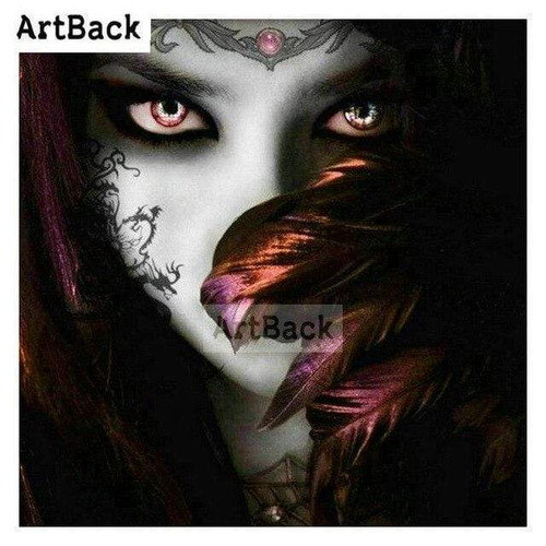 5D Diamond Painting Glowing Eyes Red Feather Girl Kit