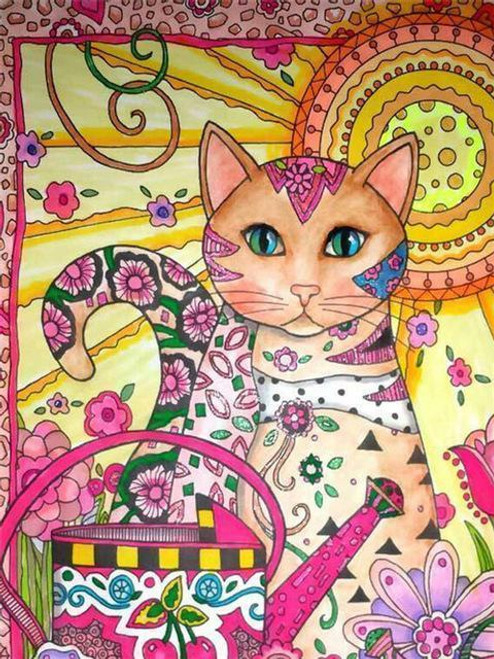 5D Diamond Painting Abstract Cat & Pink Watering Can Kit