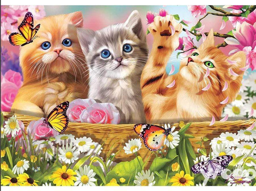 5D Diamond Painting Butterflies and Three Kittens Kit