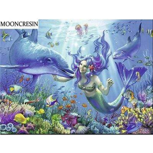 5D Diamond Painting Mermaid and Dolphins Kit