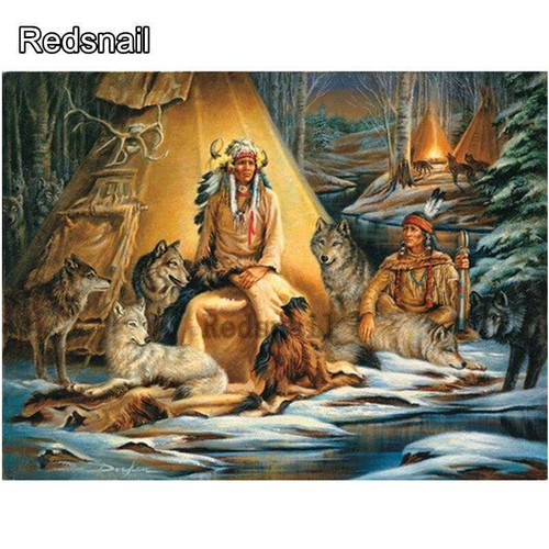5D Diamond Painting Indians and Wolves Kit