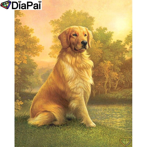 5D Diamond Painting Golden Sunset Golden Retriever Kit