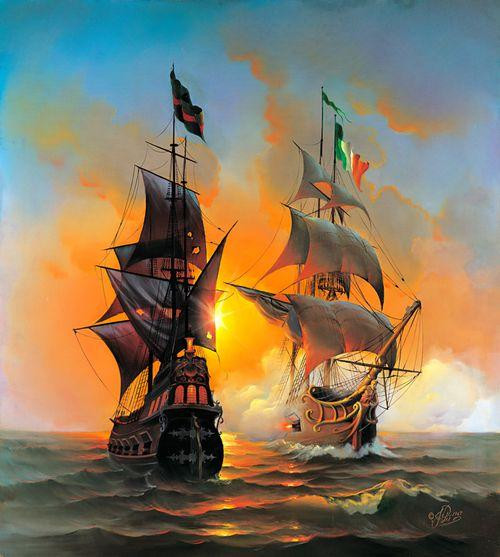 5D Diamond Painting Two Ships at Sea Kit