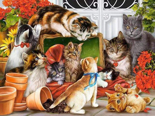 5D Diamond Painting Garden Cats Kit