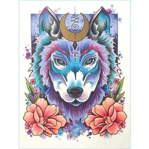 5D Diamond Painting Two Flower Wolf Kit