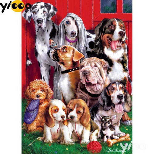 5D Diamond Painting Ten Dogs by the Barn Kit