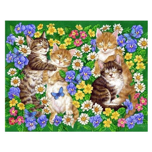 5D Diamond Painting Cats Sleeping in the Flowers Kit