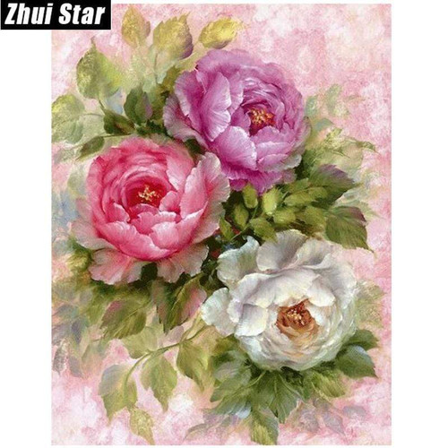 5D Diamond Painting Purple, Pink & White Flowers Kit