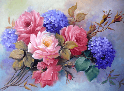 5D Diamond Painting  Roses and Hydrangeas Kit