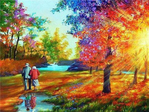 5D Diamond Painting Couple under the Trees in Fall Kit