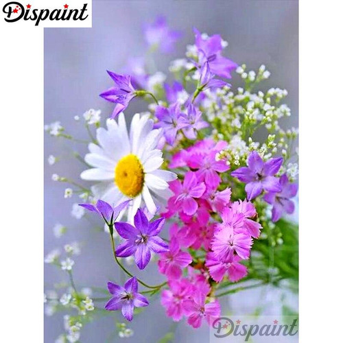 5D Diamond Painting  Daisy & Pink and Purple Flowers Kit