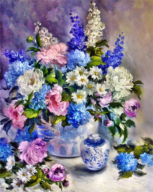 5D Diamond Painting Blue Vase Flower Arrangement Kit