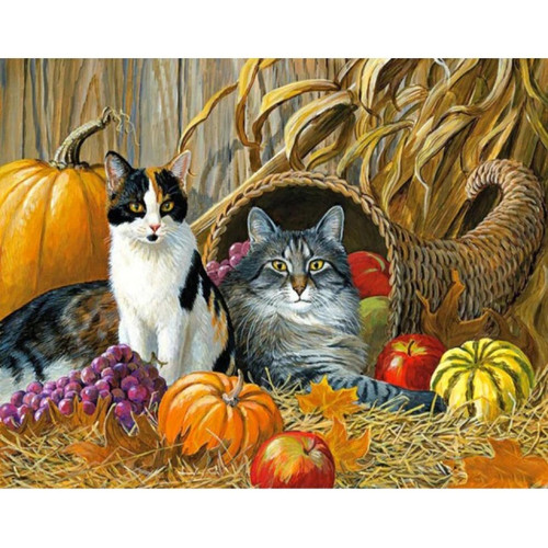 5D Diamond Painting Two Cats Cornucopia Kit