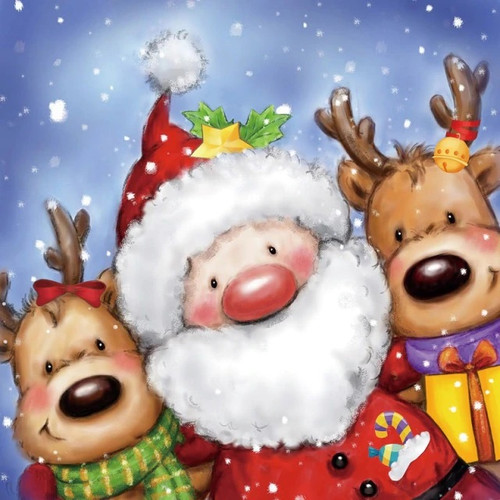 5D Diamond Painting Santa with Two Little Reindeers Kit