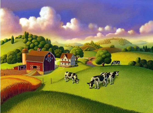 5D Diamond Painting Cows on the Rolling Hill Farm Kit