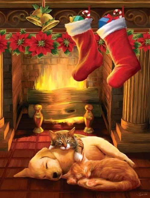 5D Diamond Painting Dog & Cats by the Fireplace Kit