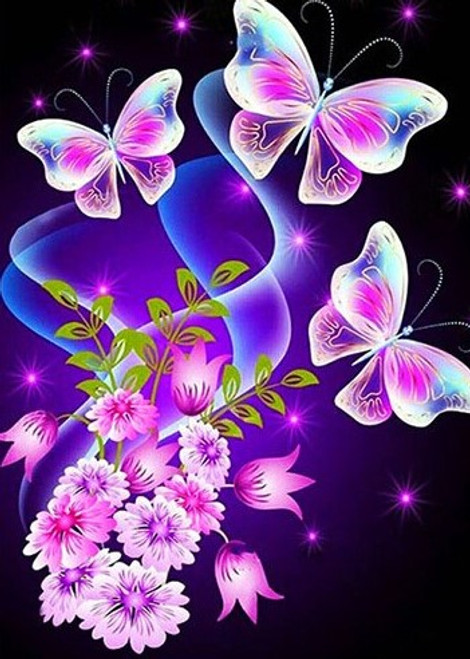 5D Diamond Painting Two Butterflies in Pink Flowers Kit - Bonanza ...