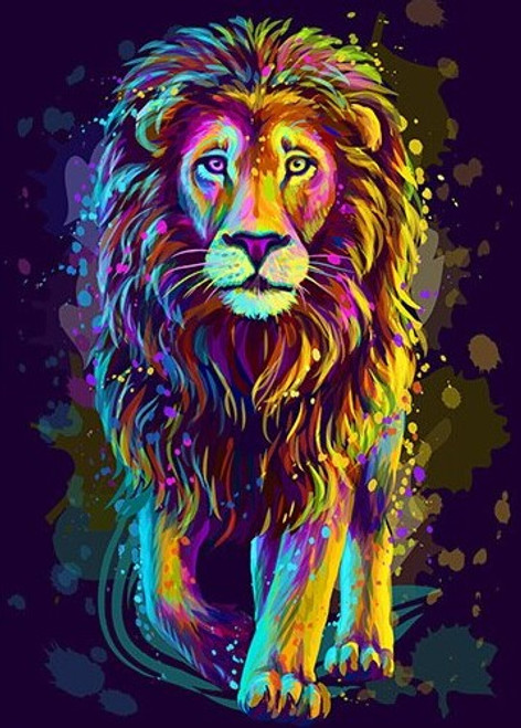 5D Diamond Painting Abstract Colored Walking Lion Kit