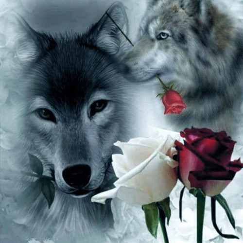 5D Diamond Painting Roses and Wolves Kit