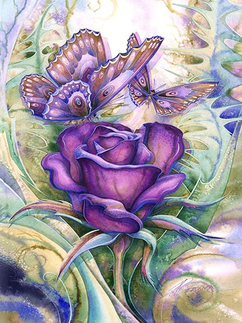 5D Diamond Painting Abstract Purple Rose and Butterflies Kit