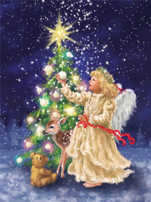 5D Diamond Painting Angel and Fawn Christmas Tree Kit