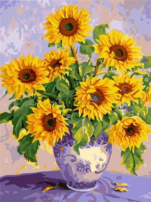 5D Diamond Painting Blue Delft Vase of Sunflowers Kit