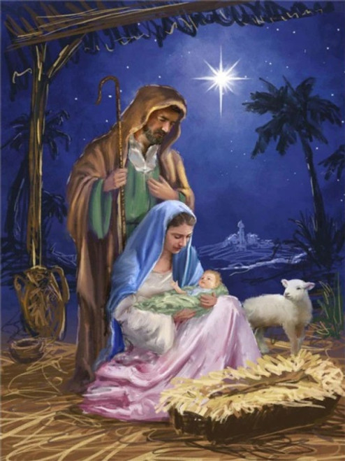 5D Diamond Painting Mary, Joseph & Baby Jesus Lamb Kit