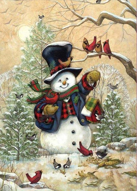 5D Diamond Painting Snowman Holding a Birdhouse Kit