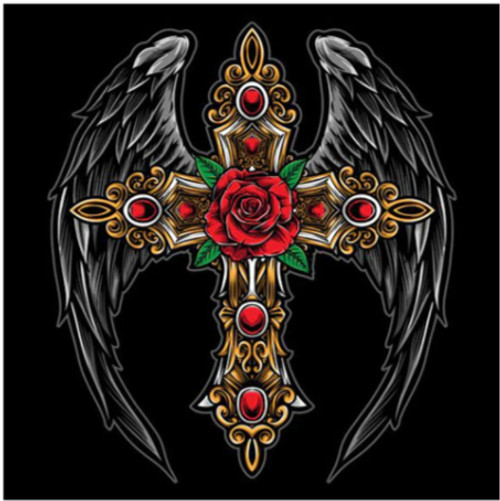 5D Diamond Painting Red Rose Black Wing Cross Kit