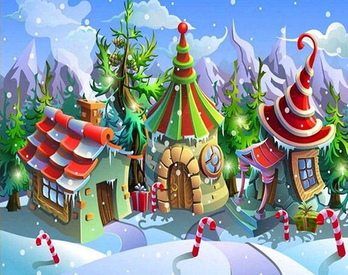 5D Diamond Painting Christmas Elf Houses Kit