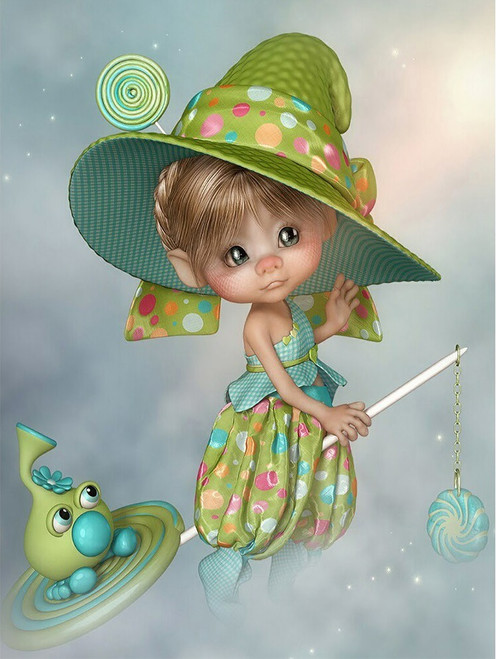 5D Diamond Painting Green Lollipop Girl Kit