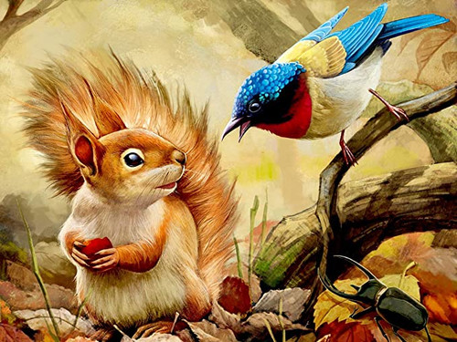 5D Diamond painting Squirrel, Bird and Beetle Kit