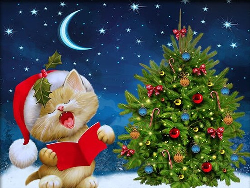 5D Diamond Painting Caroling Kitten Kit