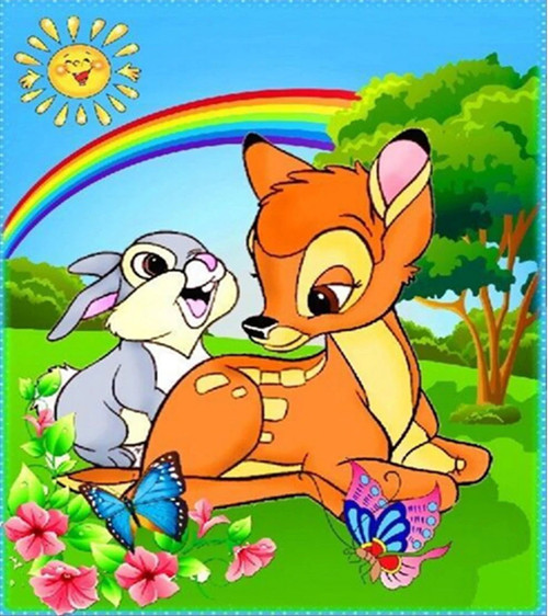 5D Diamond Painting Bambi and Thumper Rainbow Kit