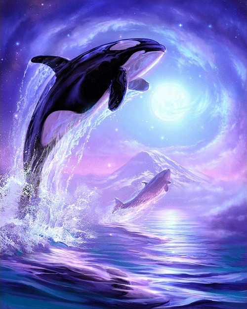 5D Diamond Painting Purple Sky Orca Kit