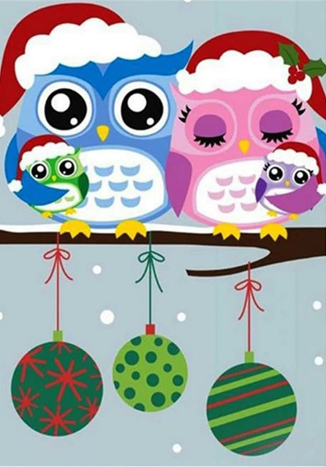 5D Diamond Painting Four Christmas Owls Kit