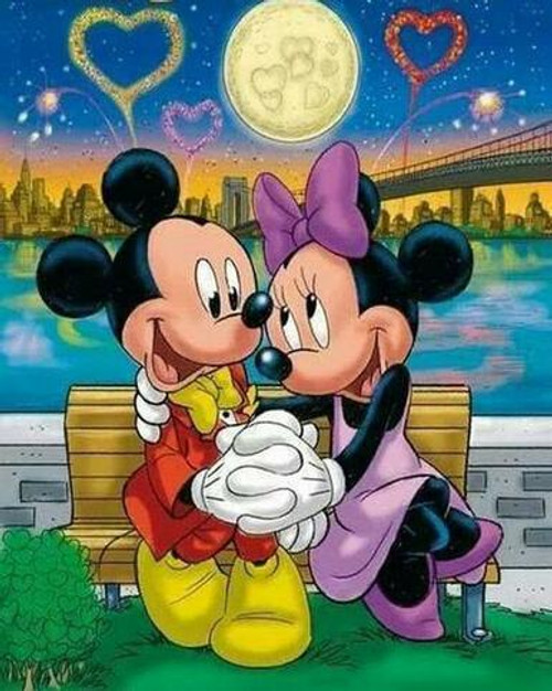 5D Diamond Painting Park Bench Love Mickey and Minnie Kit
