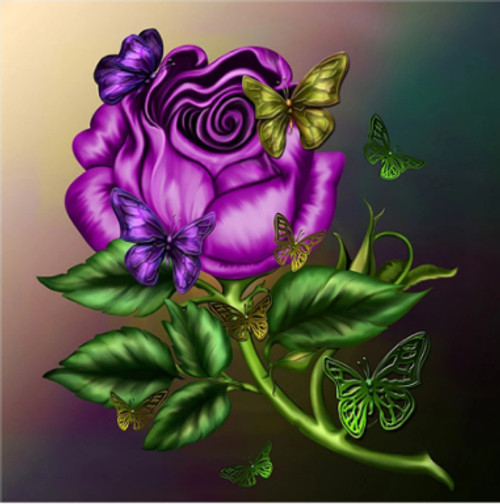 5D Diamond Painting Purple Rose Green Butterflies Kit