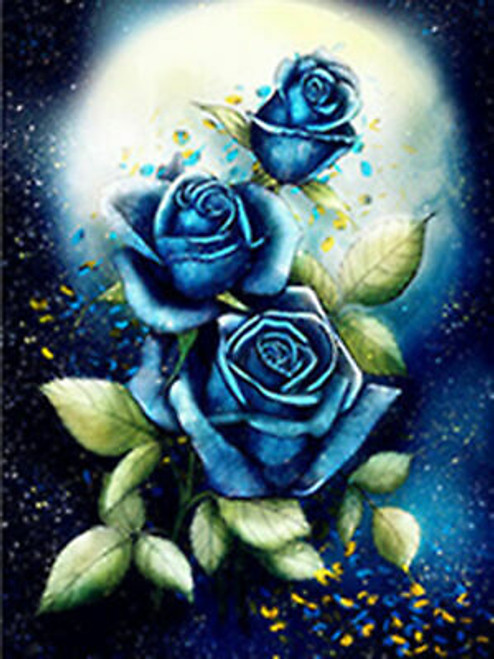 5D Diamond Painting Blue Roses in the Moonlight Kit