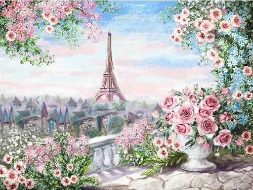 5D Diamond Painting Pink Roses Eiffel Tower Kit