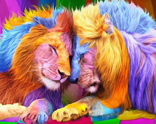 5D Diamond Painting Rainbow Lions Kit