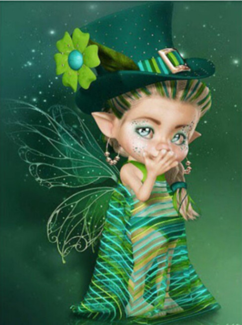 5D Diamond Painting Green Striped Leprechaun Fairy Kit