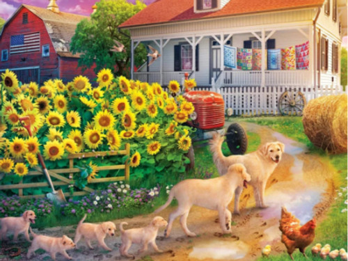 5D Diamond Painting Dog Family by the Sunflowers Kit