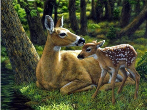 5D Diamond Painting Deer and Fawn by the Riverbank Kit